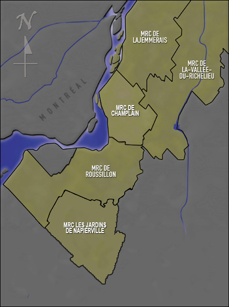 carte montrant le territoire du GAPHRSM (avec les MRC)