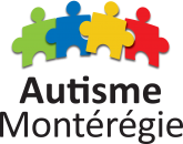 quatre pièces colorées de puzzle dont la jaune ne s'imbrique pas parfaitement avec les autres logo Autisme Montérigie